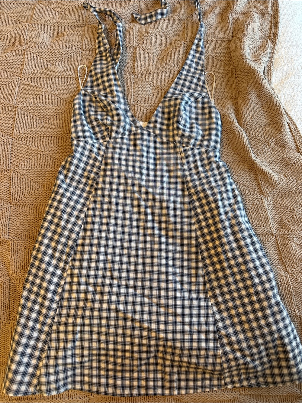 Hollister Blue and White Gingham Halter Mini Dress